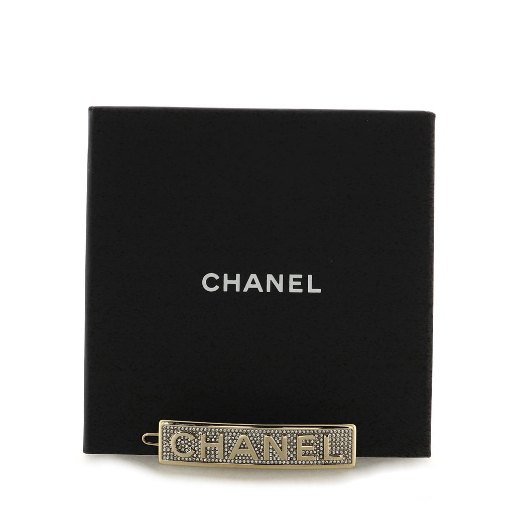 Logo Hair Barrette Crystal Embellished Metal XS