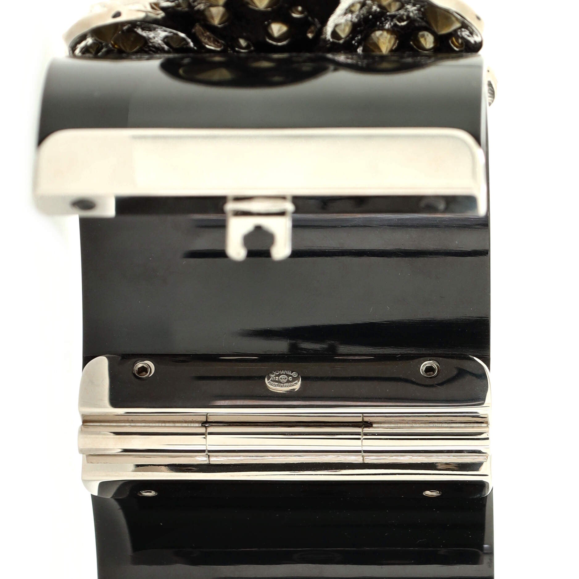 CC Camellia Cuff Bracelet Resin with Metal and Crystals Wide