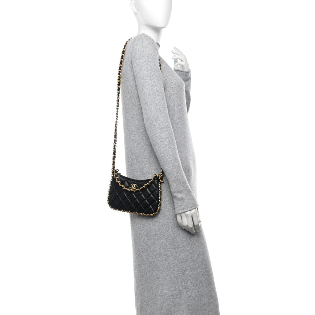 Lambskin Quilted Chain Around Top Handle Mini Bag Black