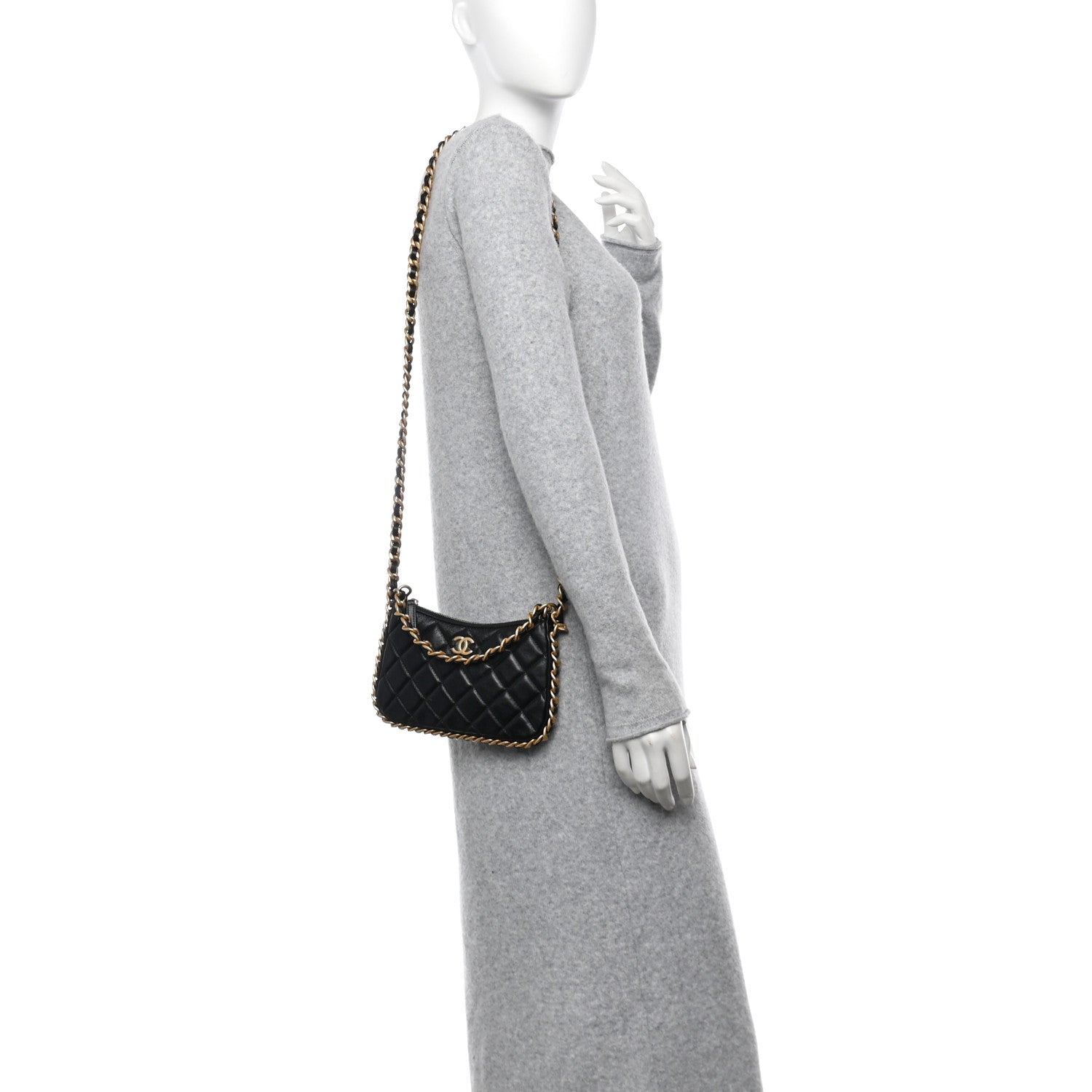 Lambskin Quilted Chain Around Top Handle Mini Bag Black