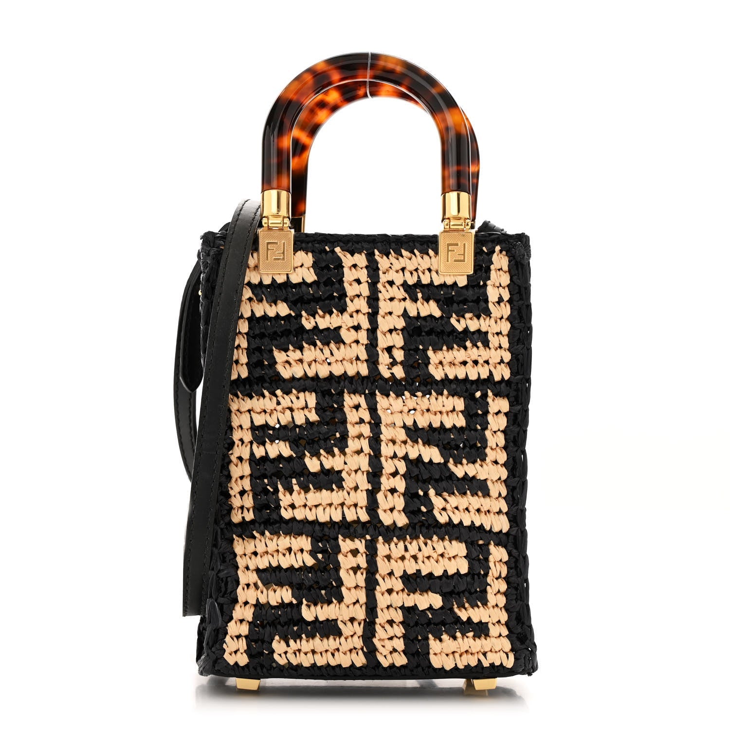 Raffia Plexiglass Crochet Mini Sunshine Shopper Tote Black