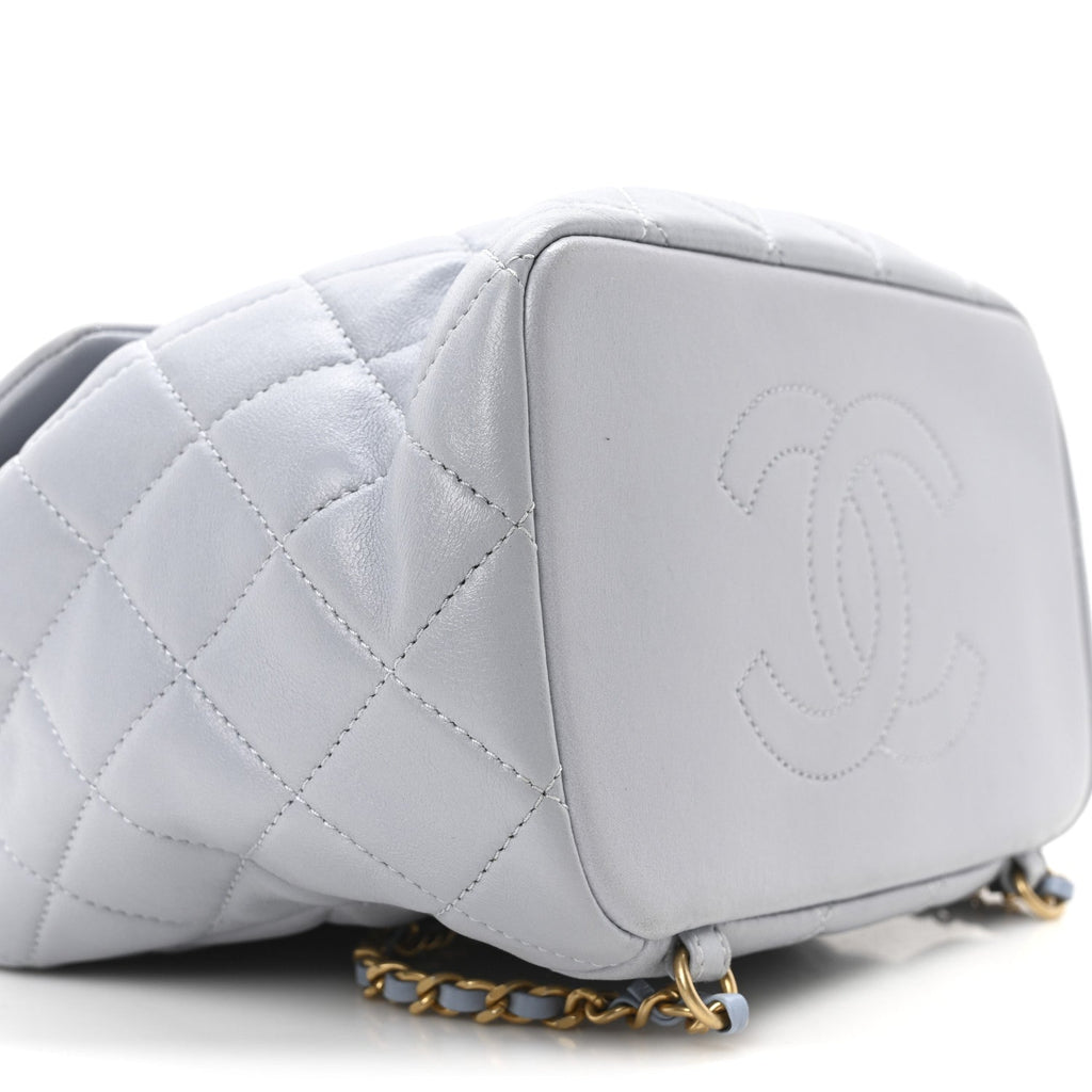 Lambskin Quilted Braided CC Backpack Light Grey