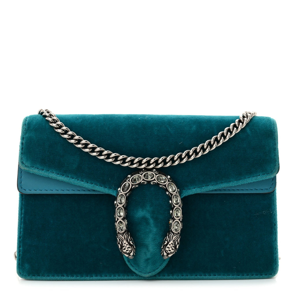 Velvet Super Mini Dionysus Shoulder Bag Pavone Cyan