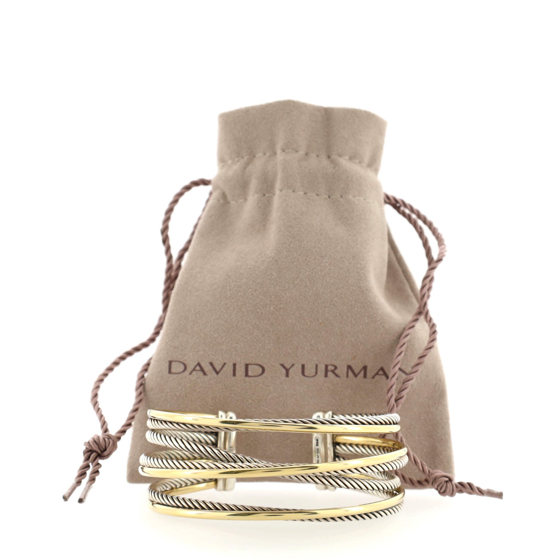 Four Row Crossover Cuff Bracelet Sterling Silver with 18K Yellow Gold
