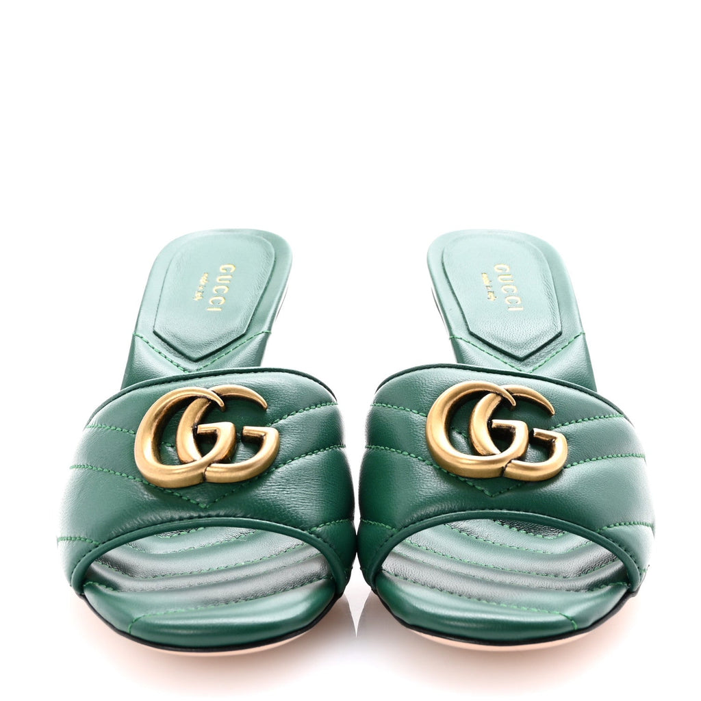 Nappa Matelasse GG Marmont 75mm Slide Sandals 35 Emerald