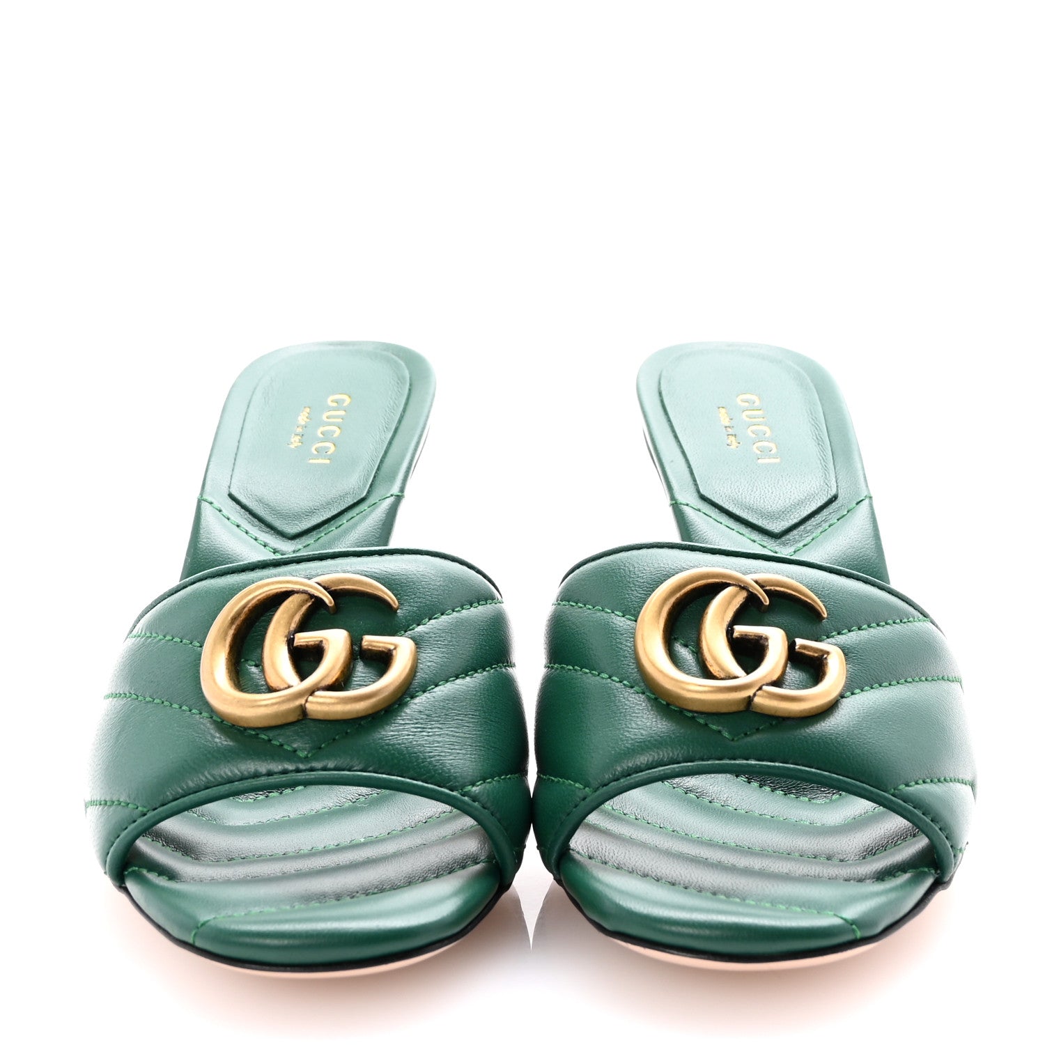 Nappa Matelasse GG Marmont 75mm Slide Sandals 35 Emerald