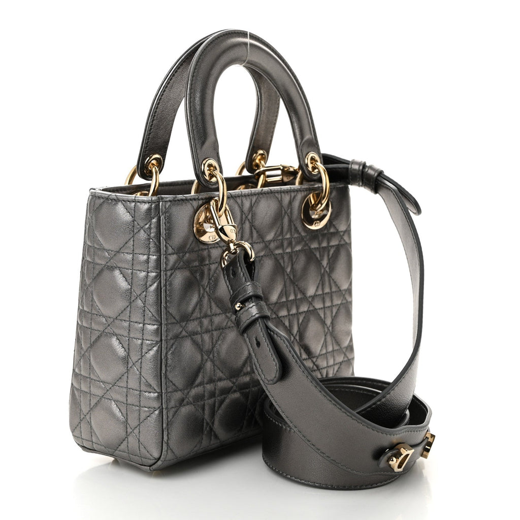 Lambskin Cannage Small My ABCDior Lady Dior Metallic Grey