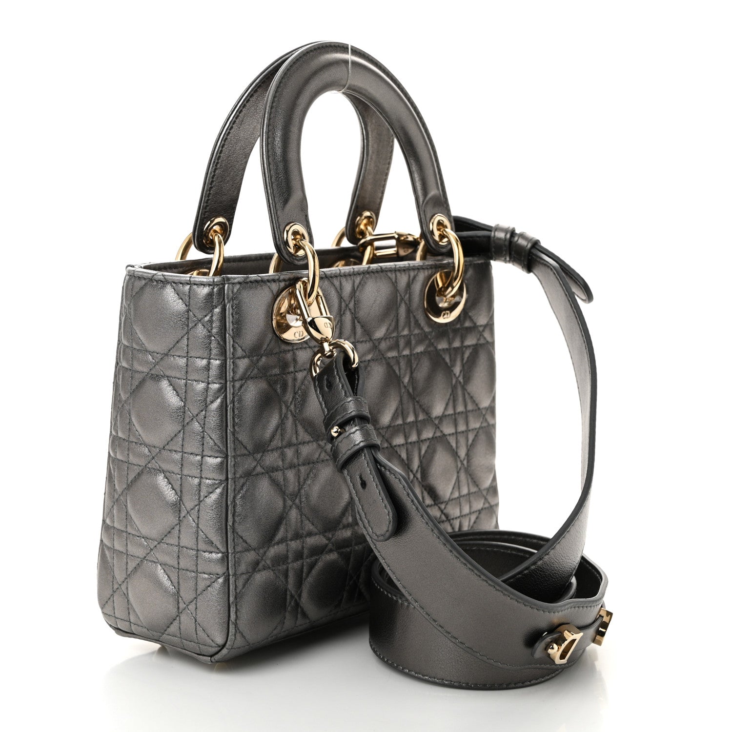 Lambskin Cannage Small My ABCDior Lady Dior Metallic Grey