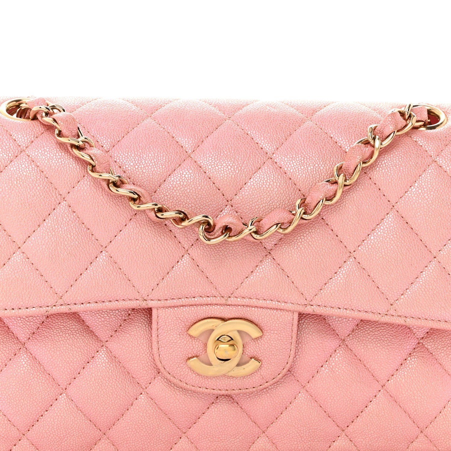 Iridescent Caviar Quilted Small Double Flap Pink