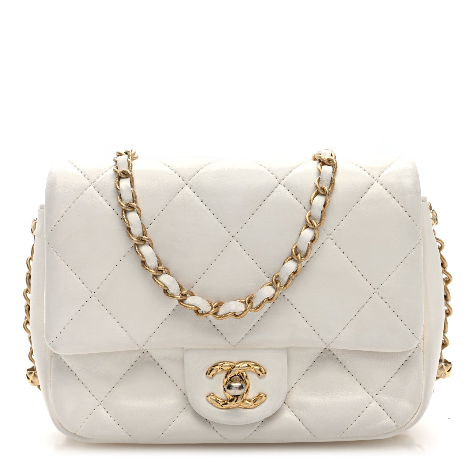 Lambskin Quilted CC Small Dynasty Flap White