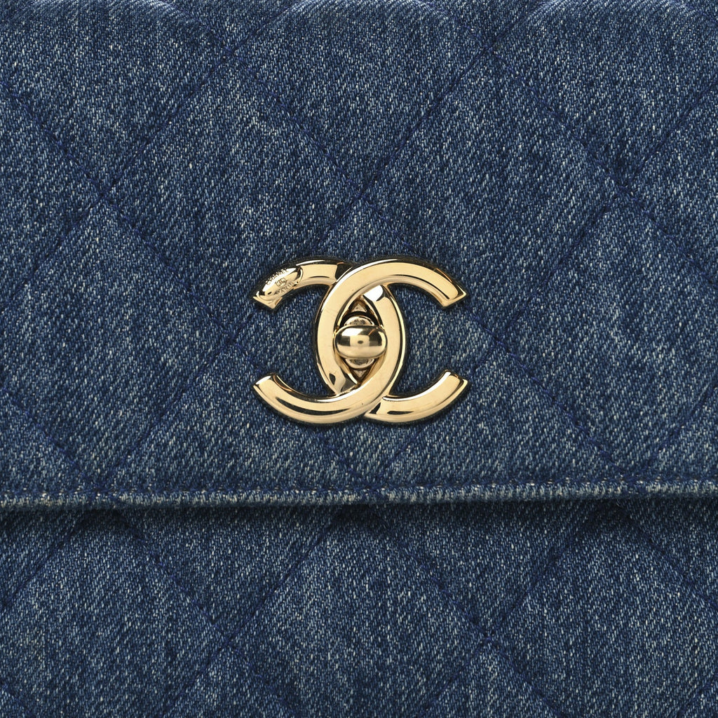Denim Quilted Small Trendy CC Flap Dual Handle Bag Blue