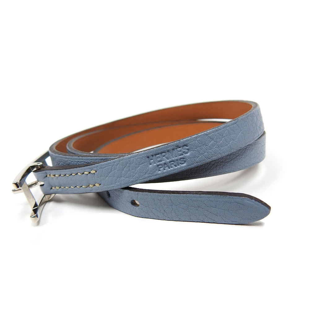 Hermes Behapi Triple Tour Bleu Brume Leather Bracelet