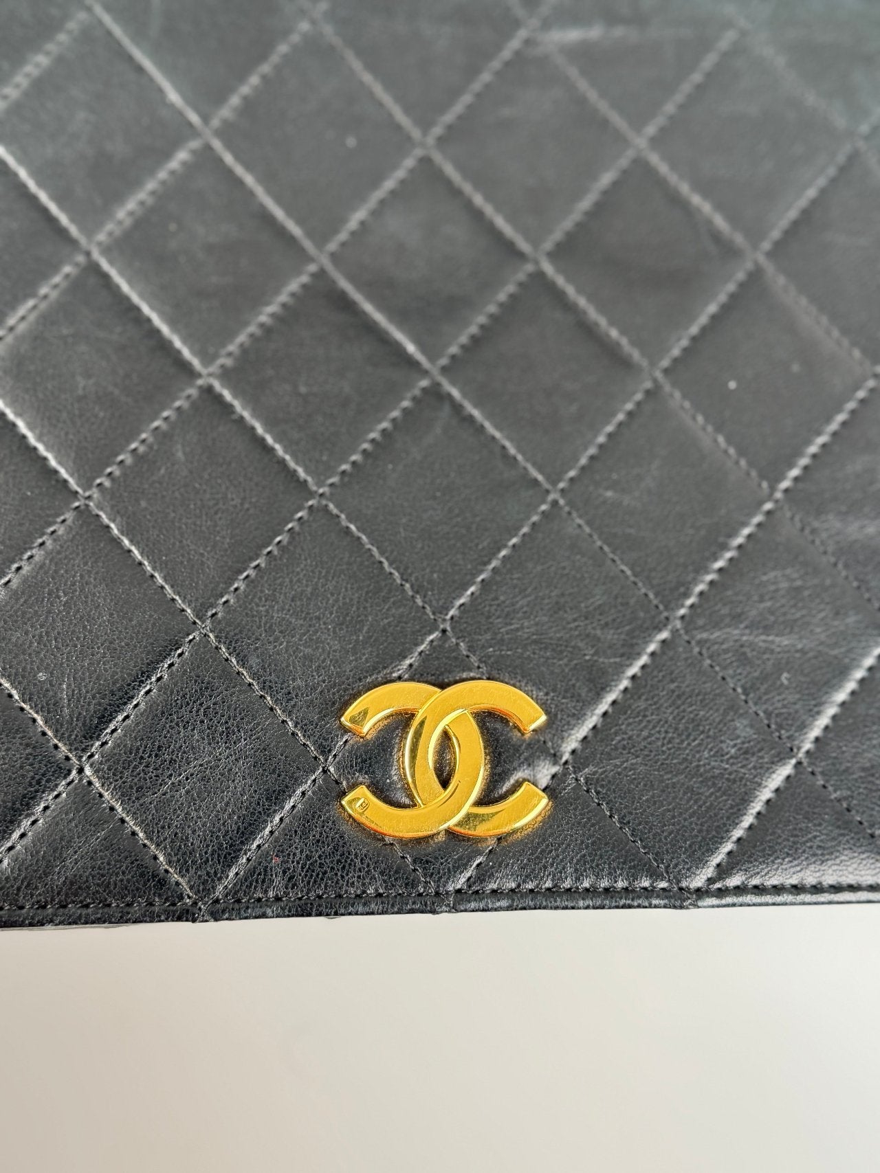 Chanel Vintage Matelassé Lambskin Shoulder Bag in Black with 24 k Gold Hardware