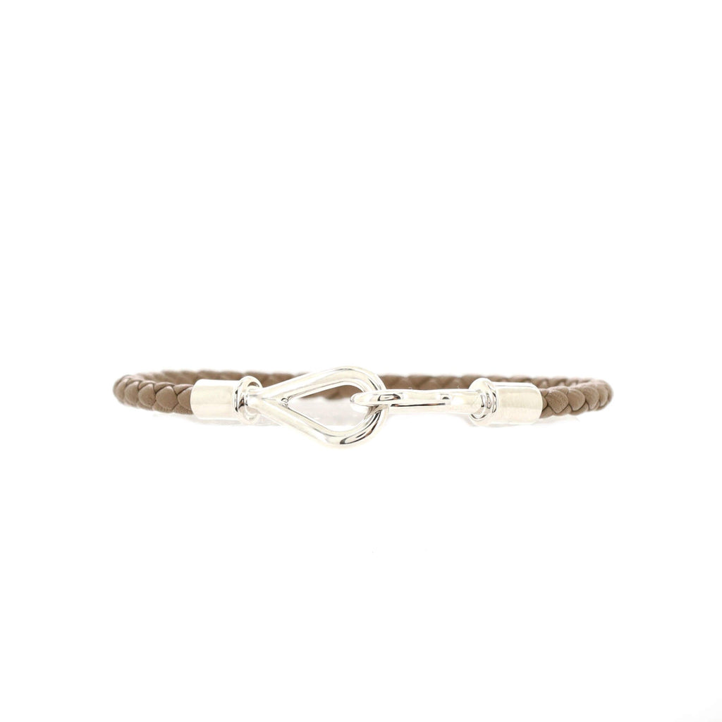 Jumbo Hook Bracelet Braided Leather and Metal