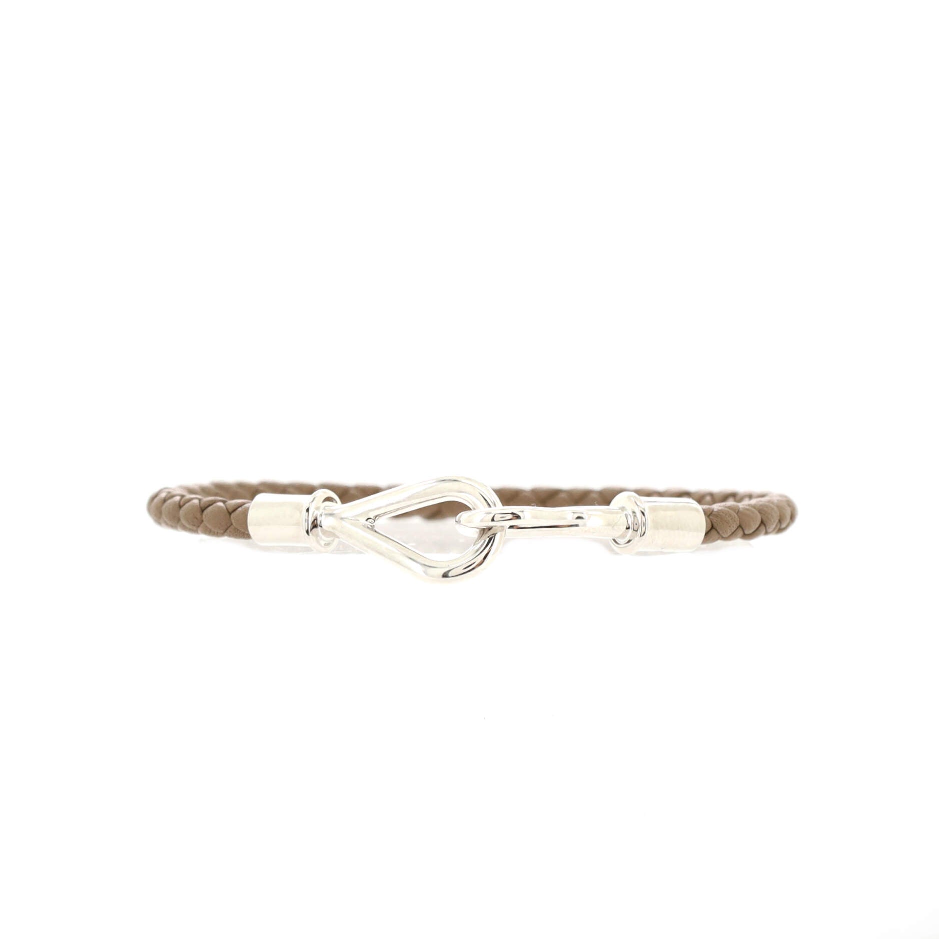 Jumbo Hook Bracelet Braided Leather and Metal