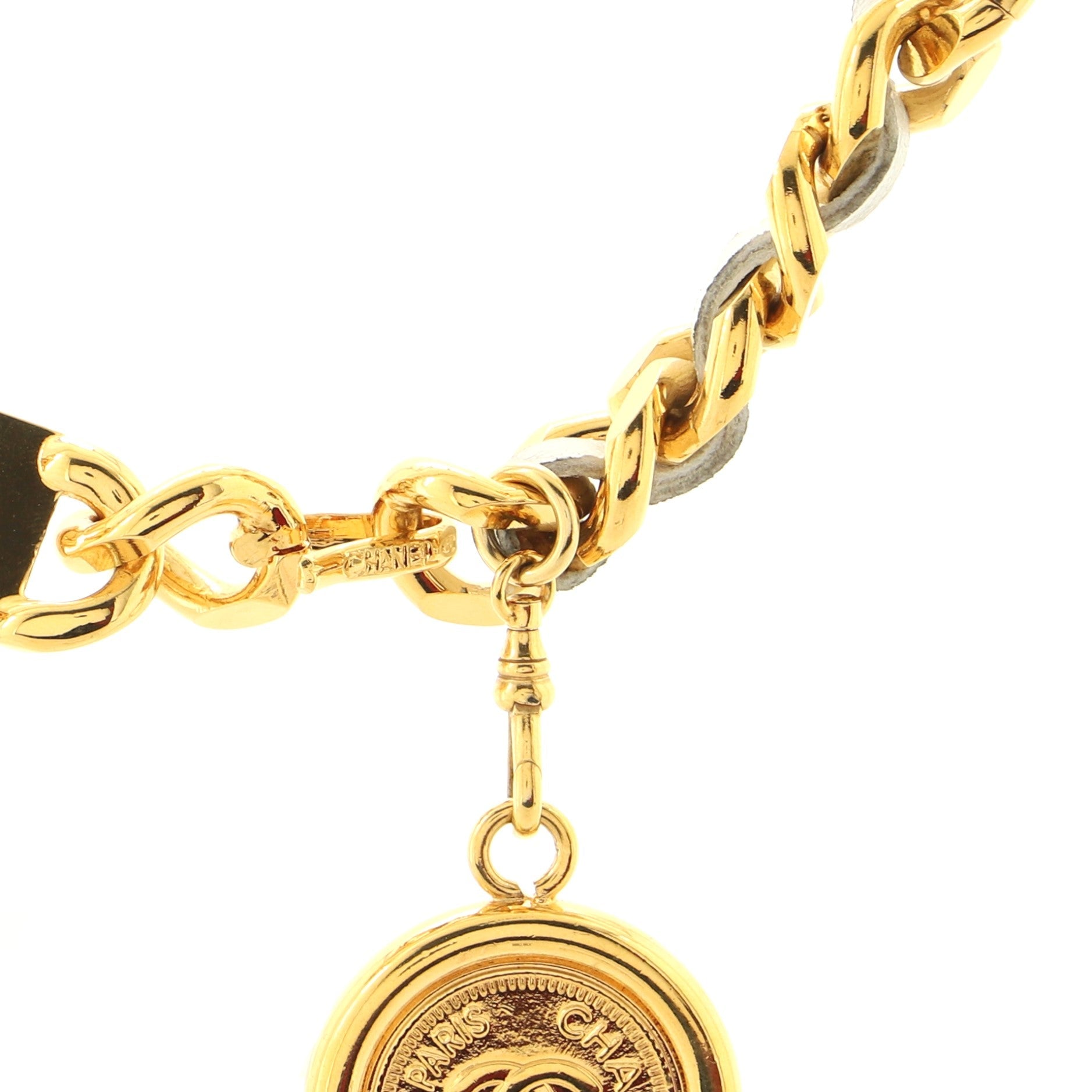 Vintage Medallion Chain Belt Metal and Leather 95