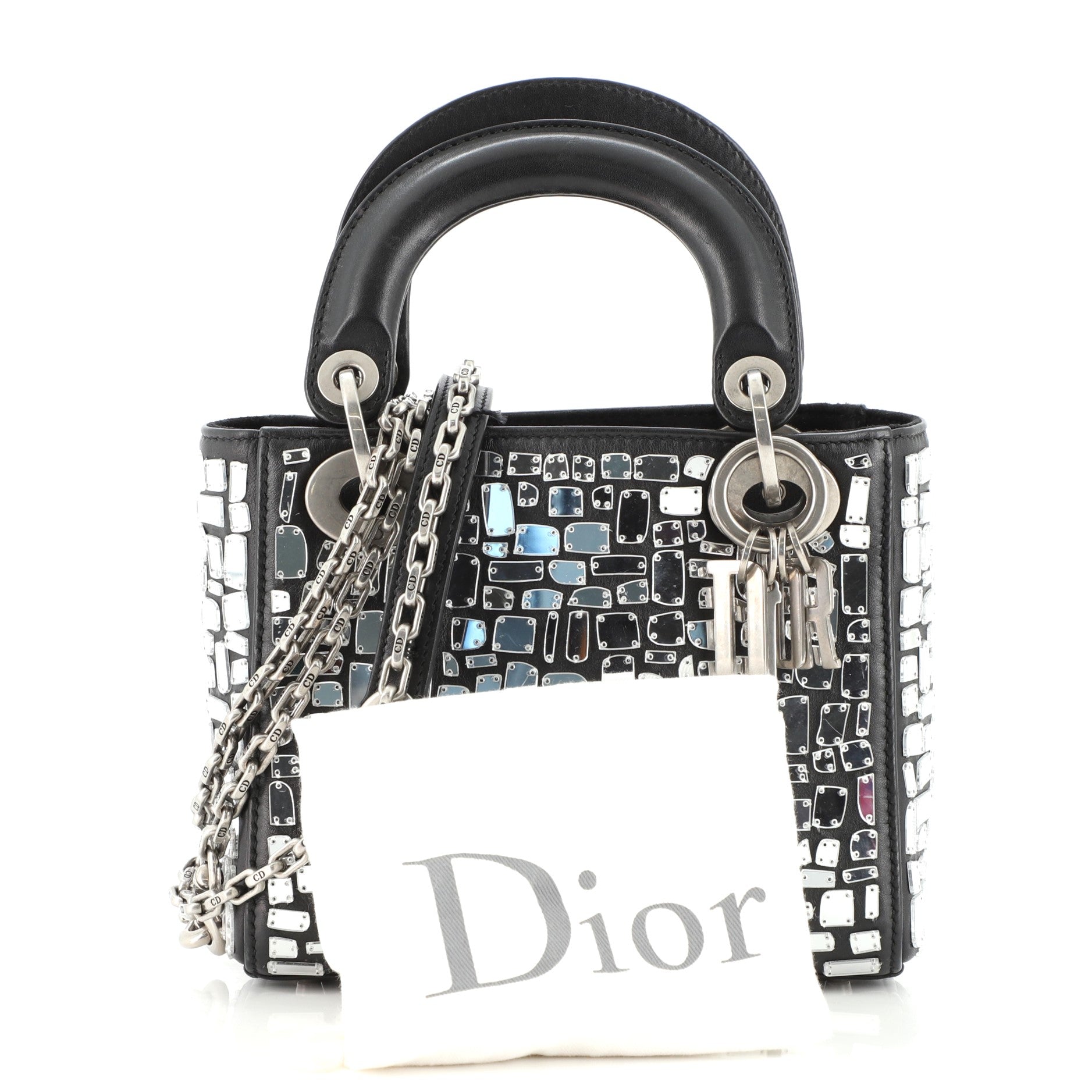 Lady Dior Chain Bag Leather and Mirror Mosaic Mini