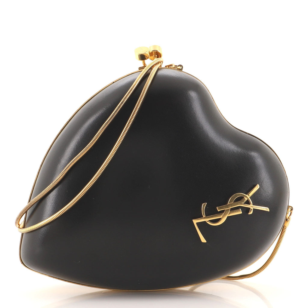 Love Heart Chain Clutch Leather