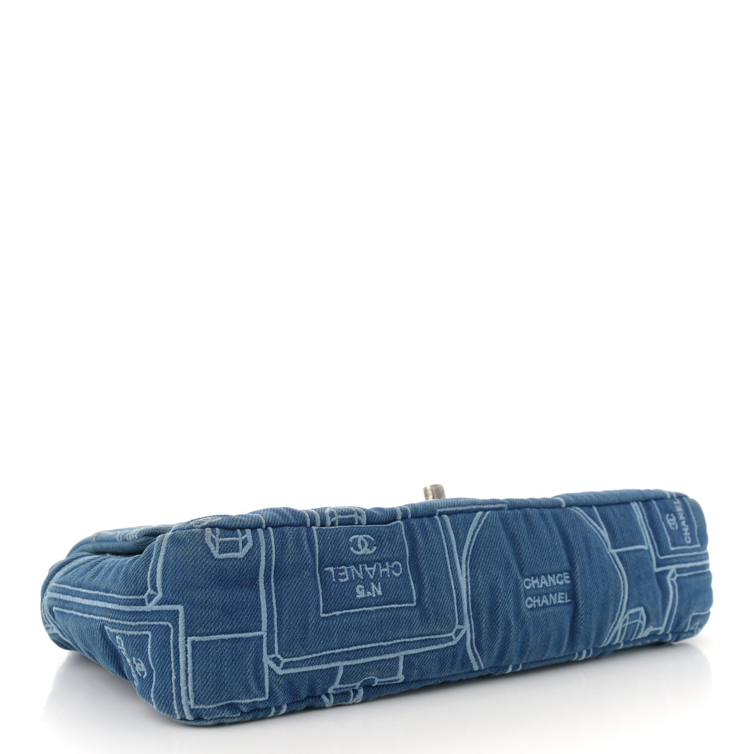 Denim Embroidered Medium Perfume Bottle Flap Light Blue