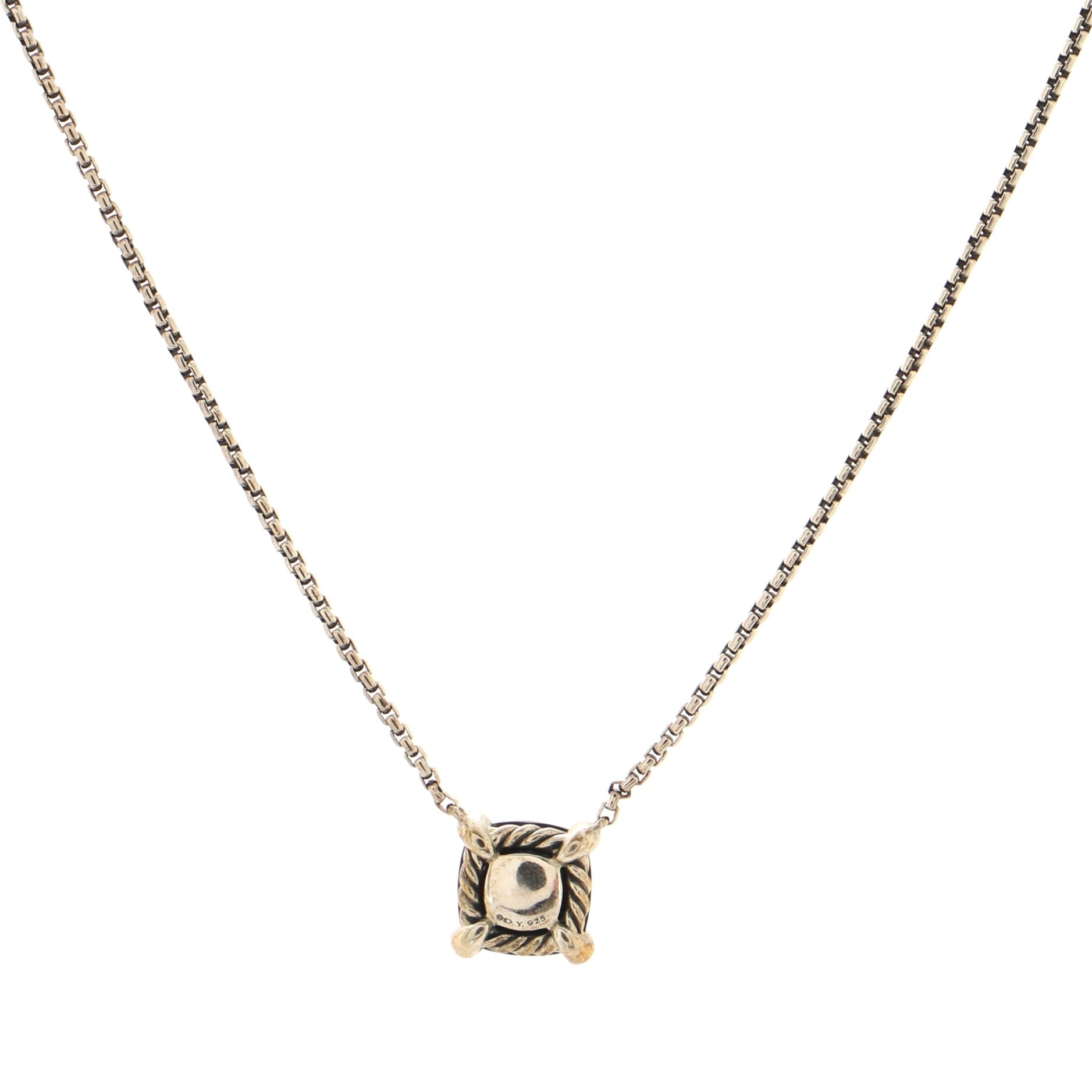 Chatelaine Pendant Necklace Sterling Silver with Onyx and Diamonds 8mm