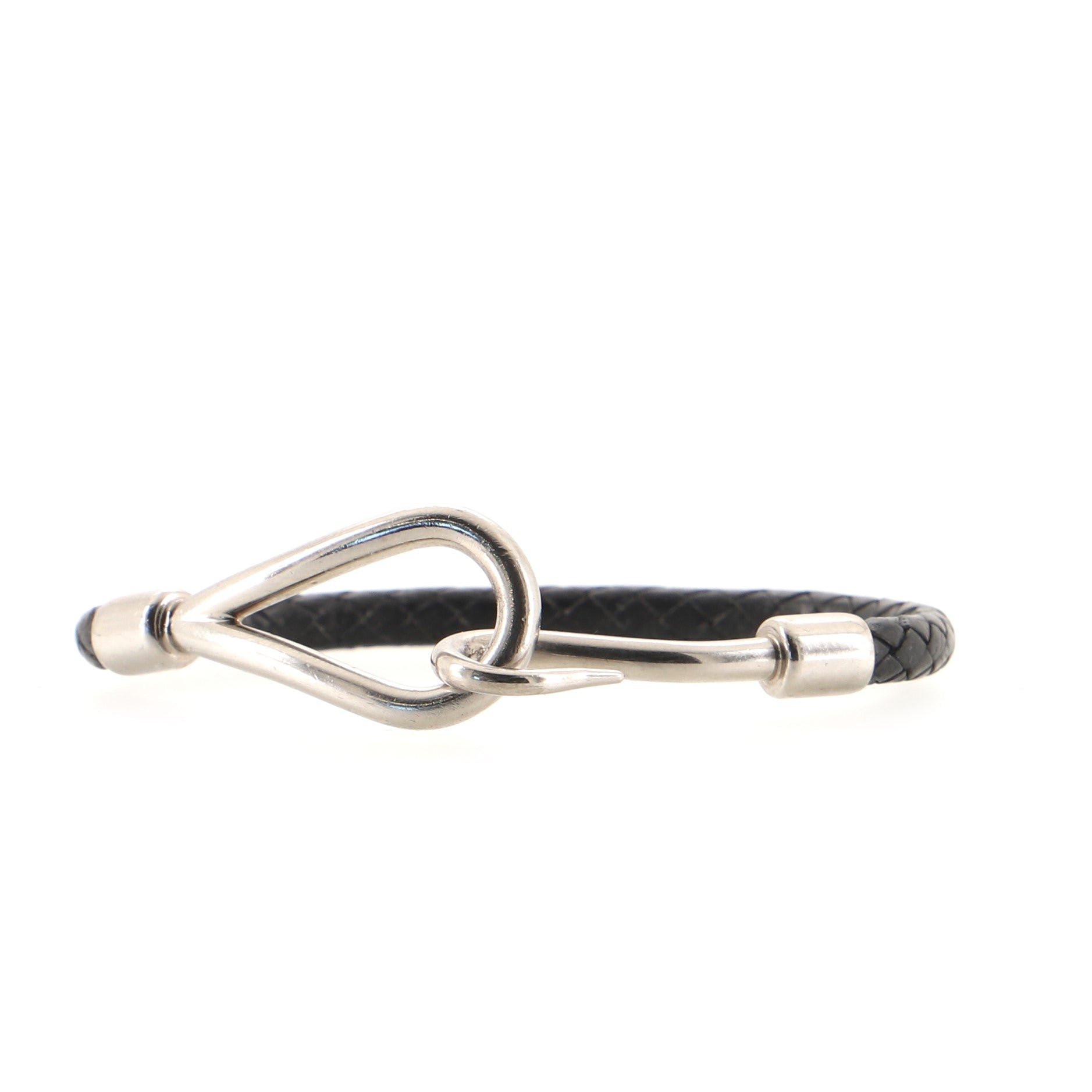 Jumbo Hook Bracelet Braided Leather and Metal