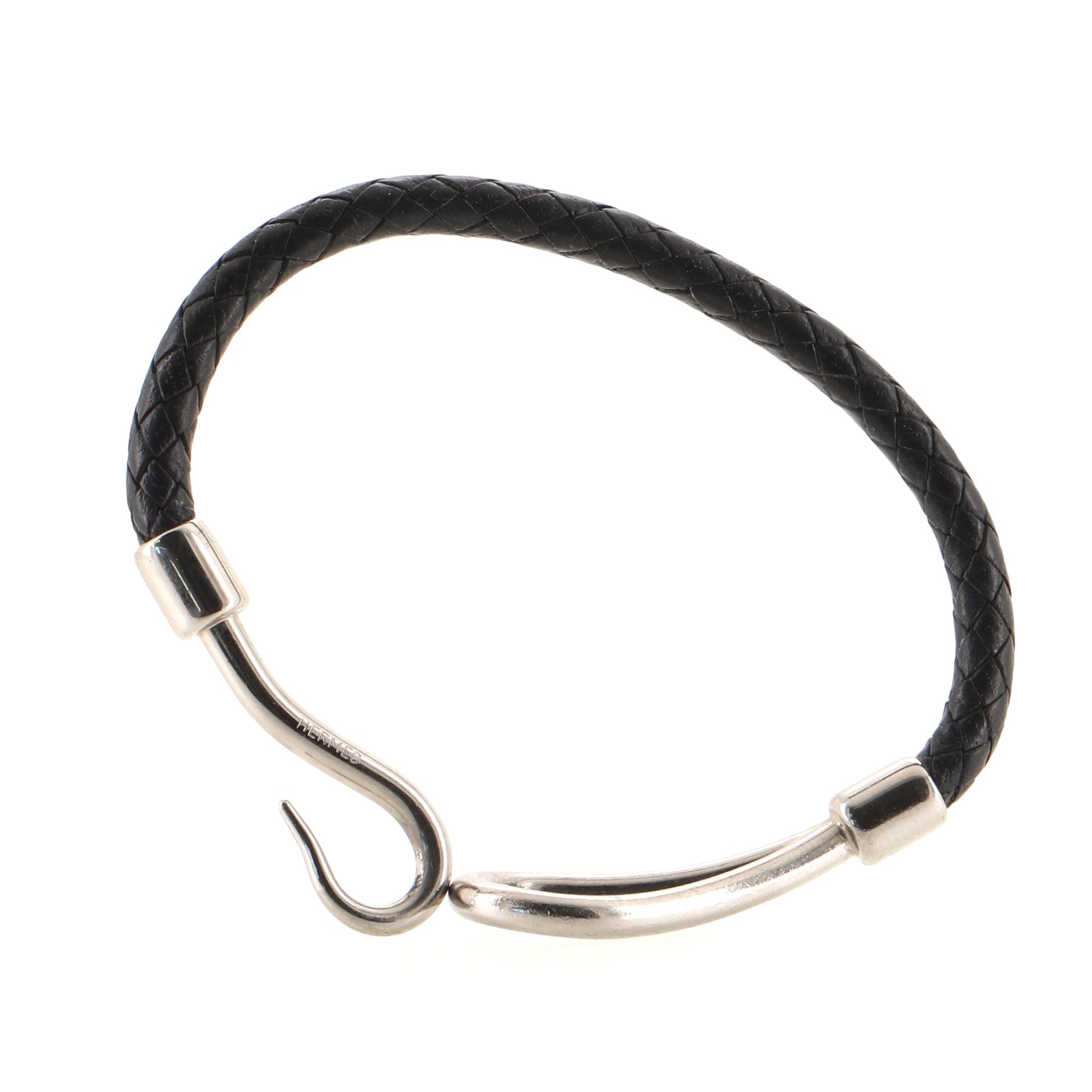 Jumbo Hook Bracelet Braided Leather and Metal