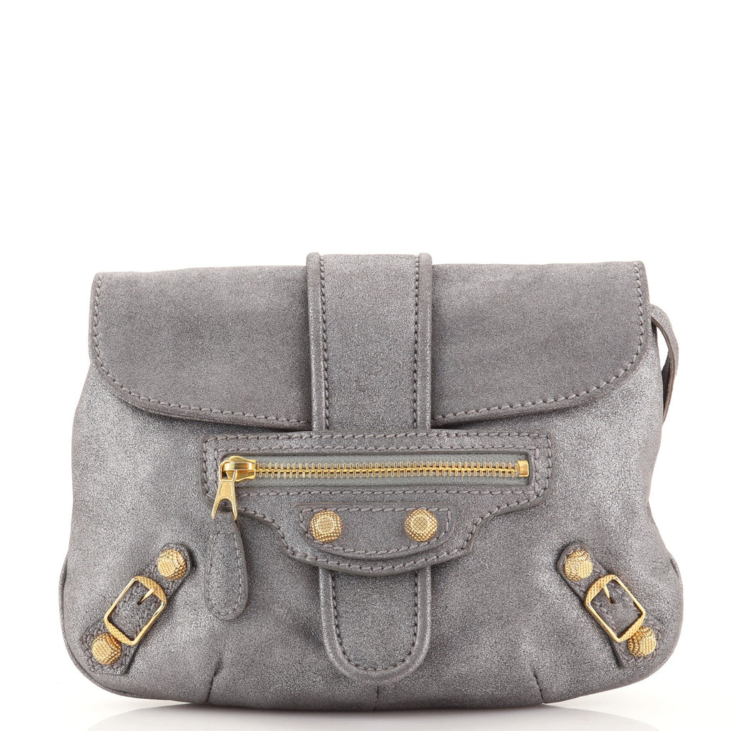 Flap Pouch Clutch Giant Studs Metallic Leather