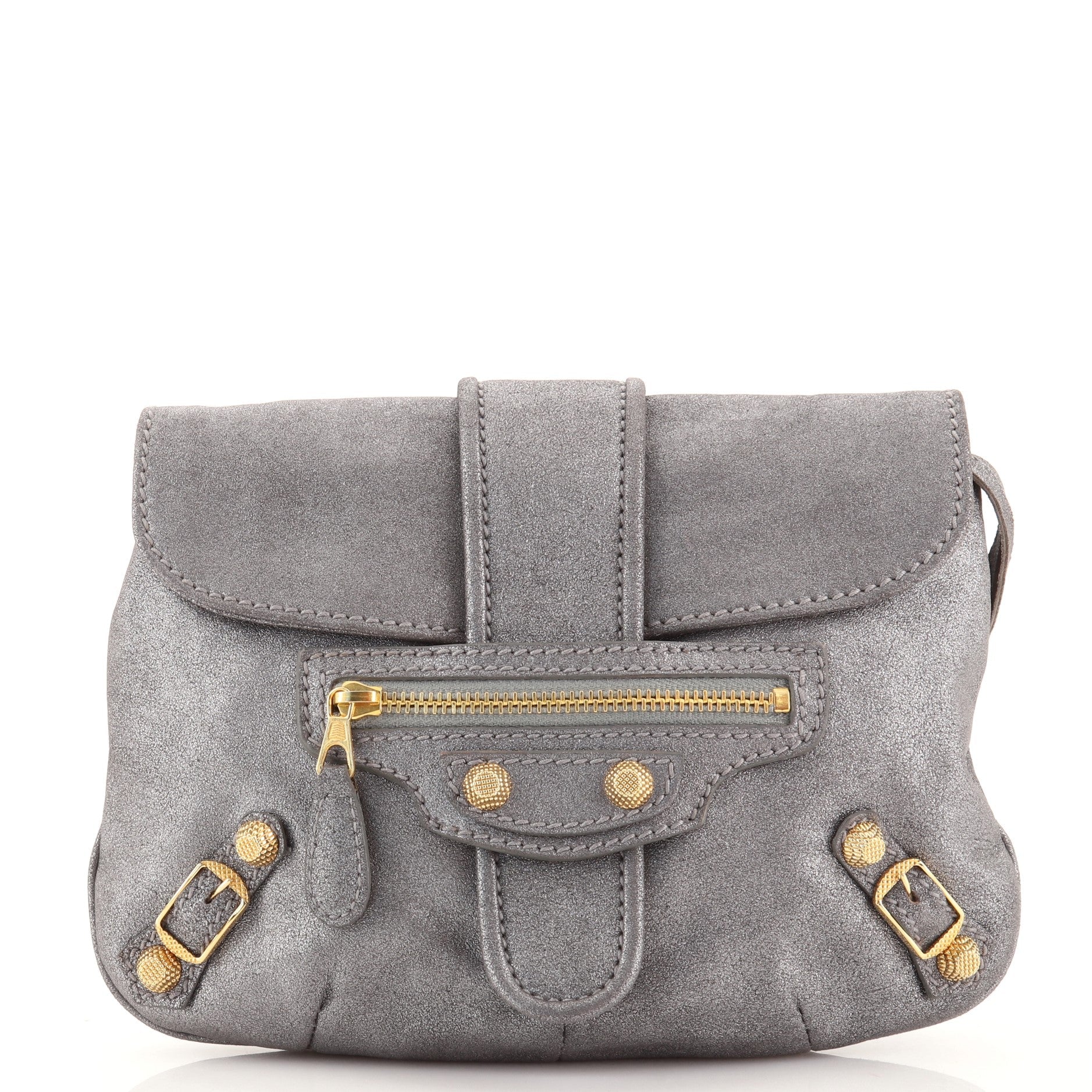 Flap Pouch Clutch Giant Studs Metallic Leather