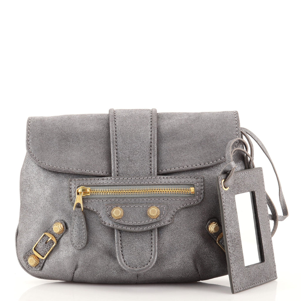 Flap Pouch Clutch Giant Studs Metallic Leather