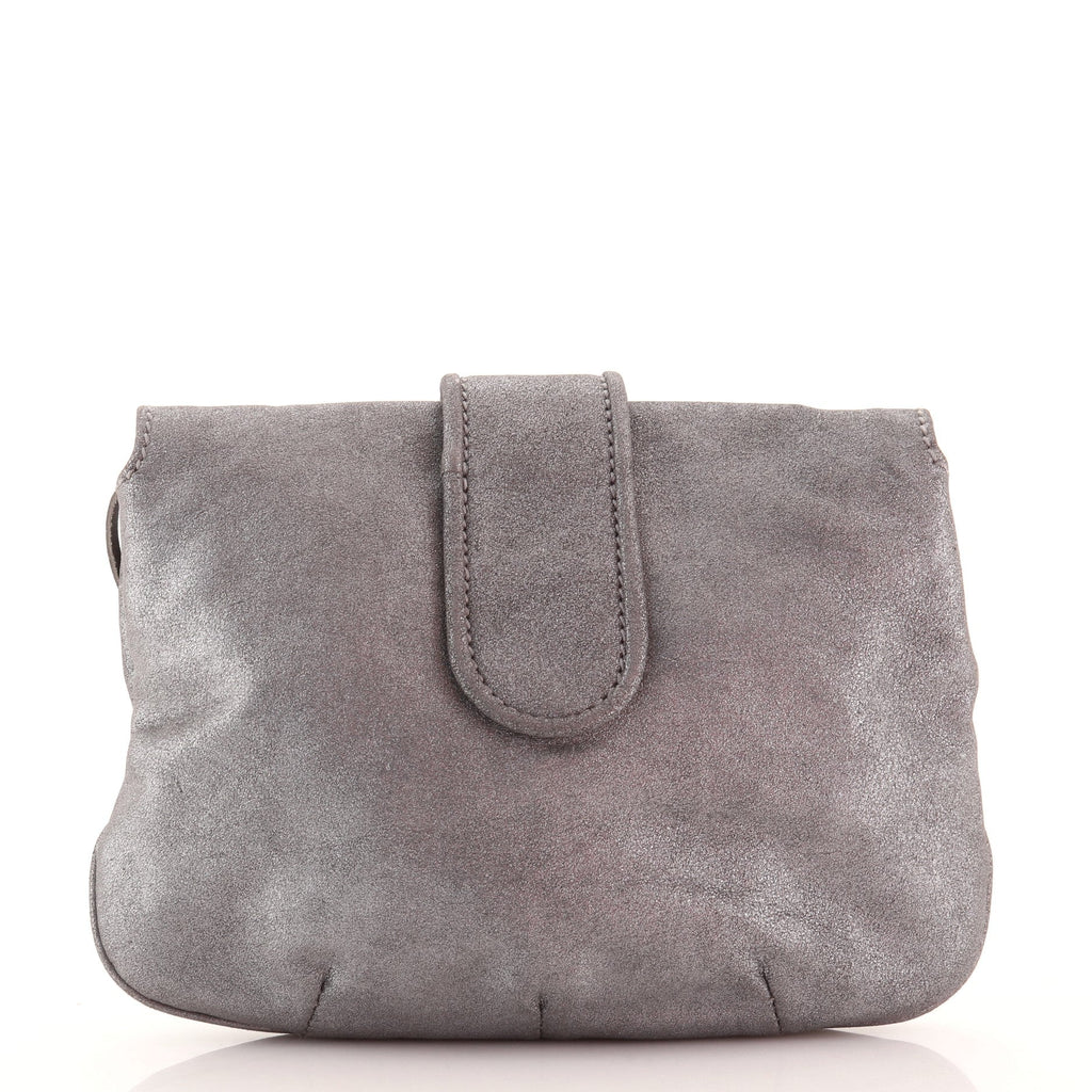 Flap Pouch Clutch Giant Studs Metallic Leather