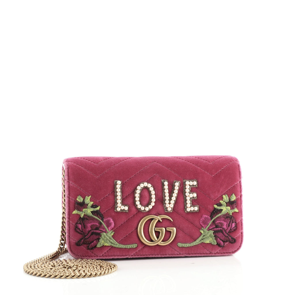 GG Marmont Chain Flap Bag Embroidered Matelasse Velvet Mini