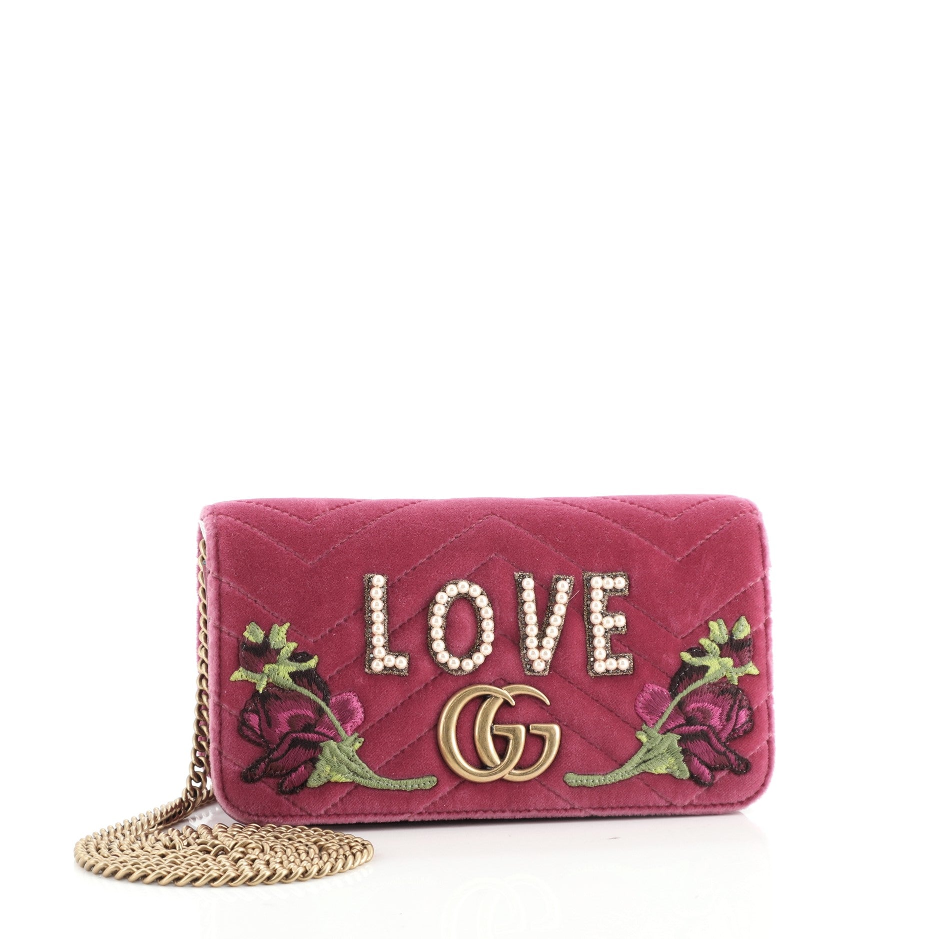 GG Marmont Chain Flap Bag Embroidered Matelasse Velvet Mini