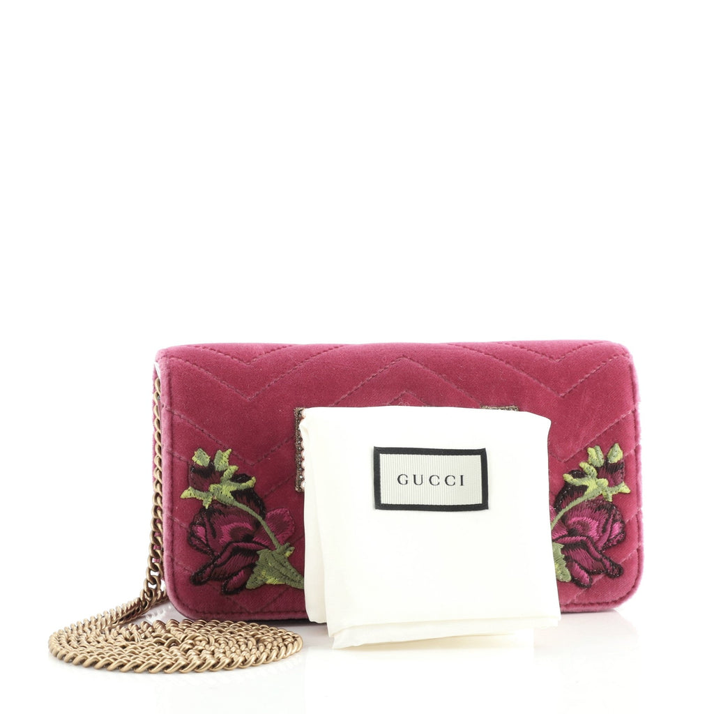 GG Marmont Chain Flap Bag Embroidered Matelasse Velvet Mini