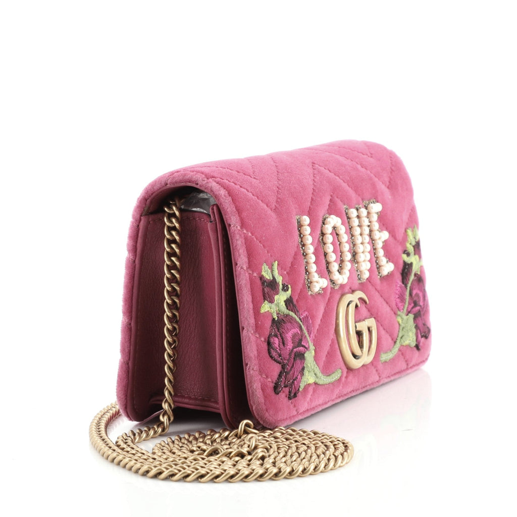 GG Marmont Chain Flap Bag Embroidered Matelasse Velvet Mini