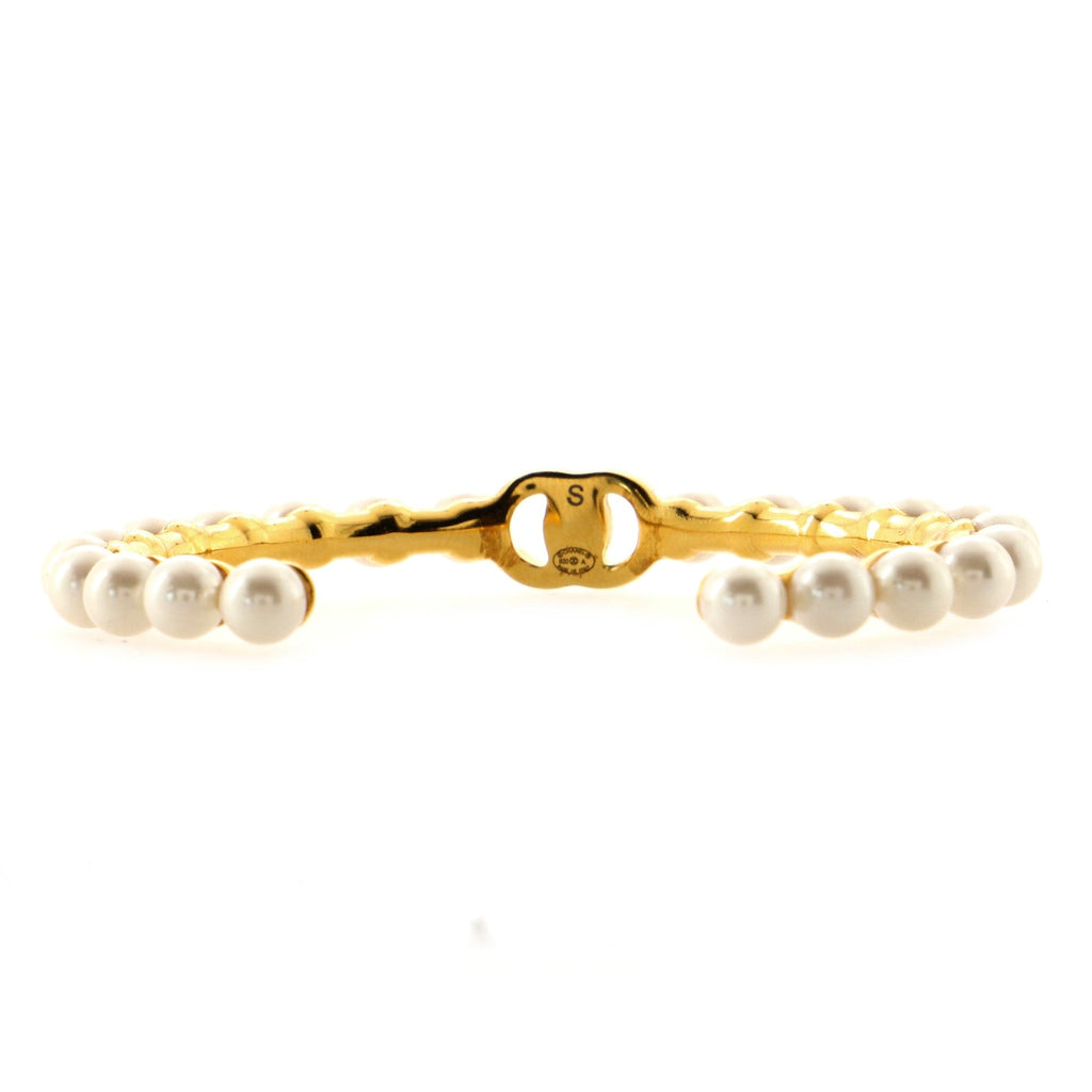 CC Turnlock Cuff Bracelet Metal and Faux Pearls
