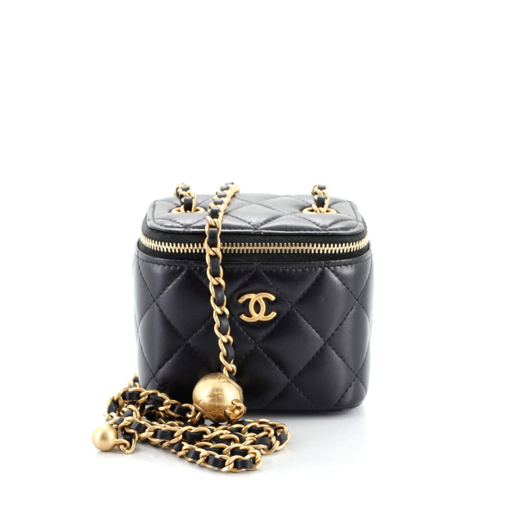 Pearl Crush Vanity Case with Chain Quilted Lambskin Mini