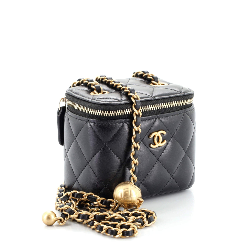 Pearl Crush Vanity Case with Chain Quilted Lambskin Mini