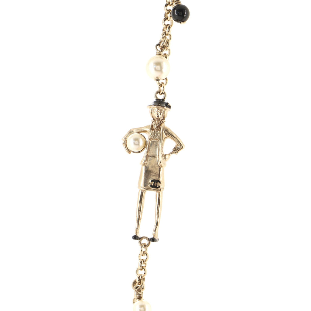 CC Coco Long Necklace Metal with Faux Pearl and Beads
