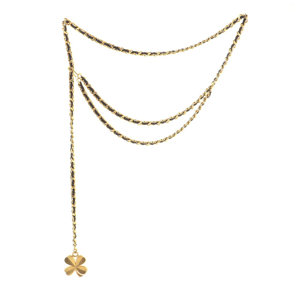Clover Charm Chain Belt Metal and Leather 95