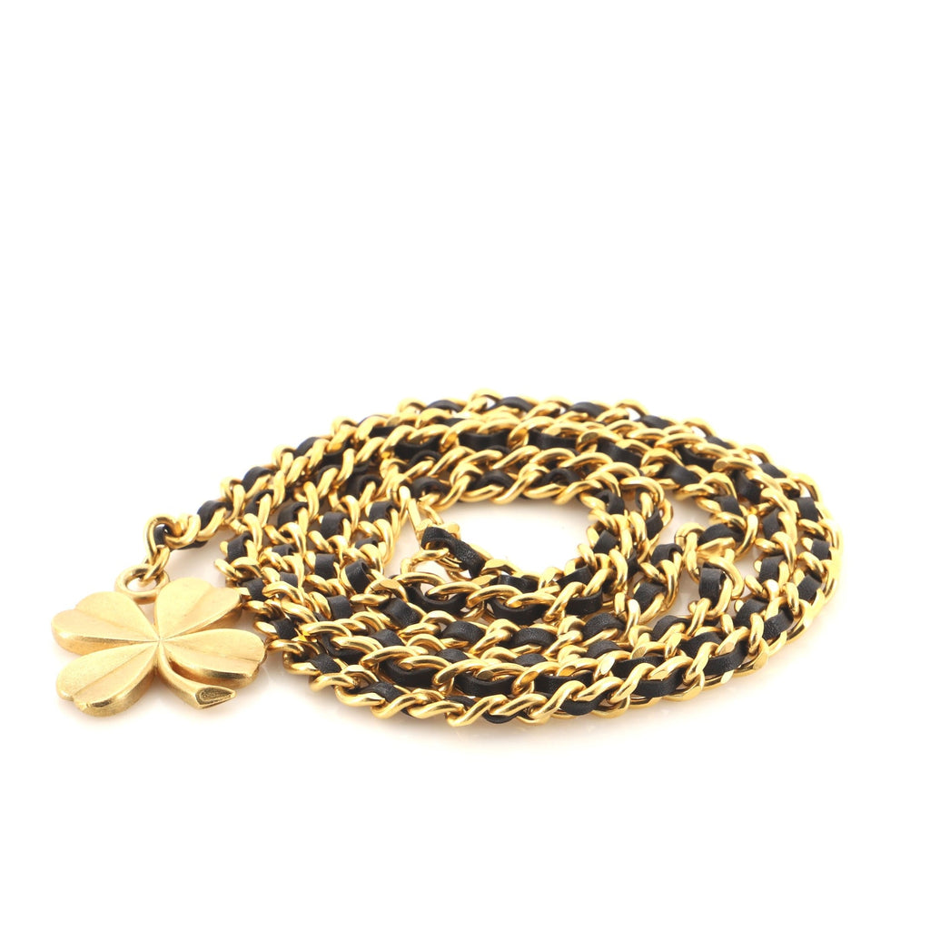 Clover Charm Chain Belt Metal and Leather 95