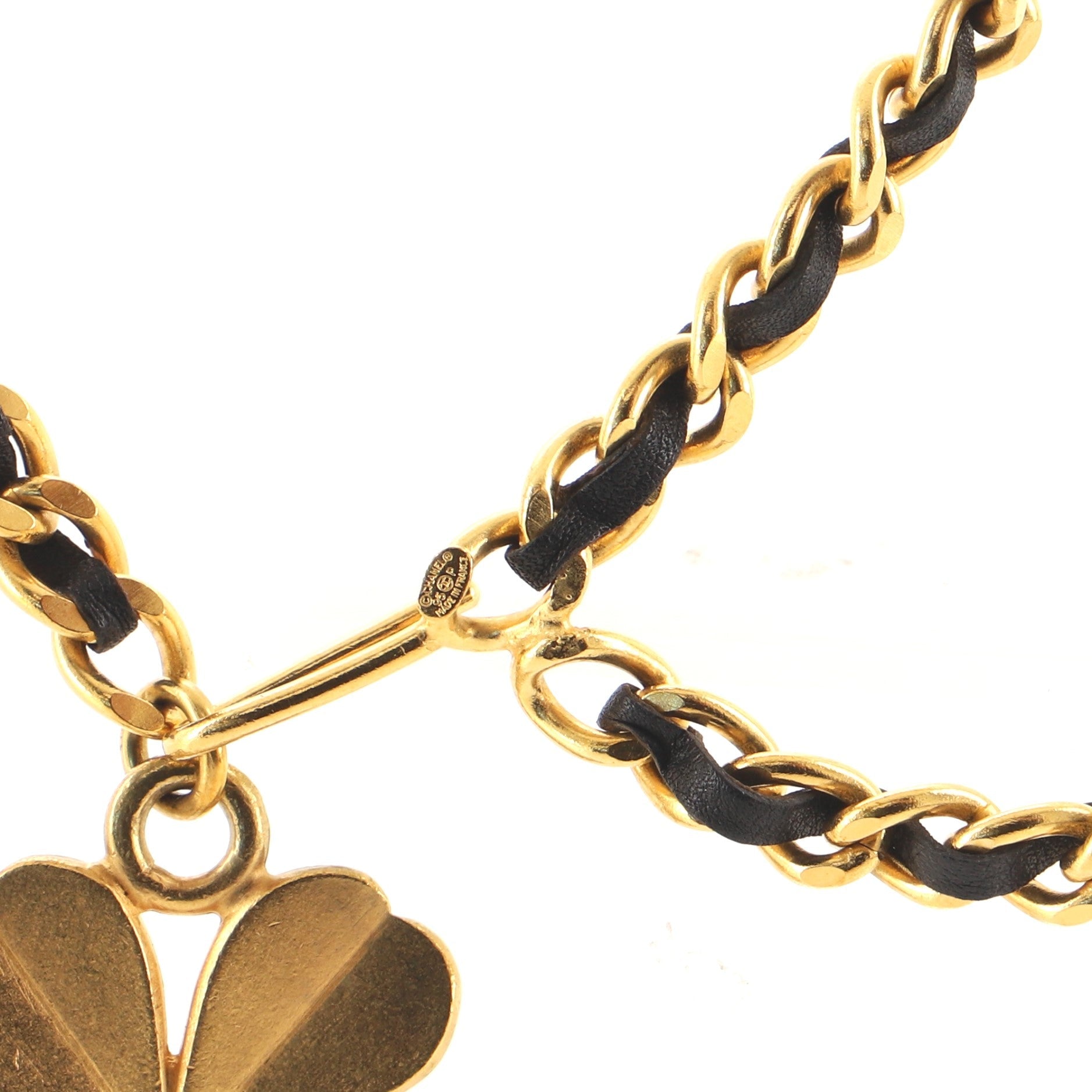 Clover Charm Chain Belt Metal and Leather 95