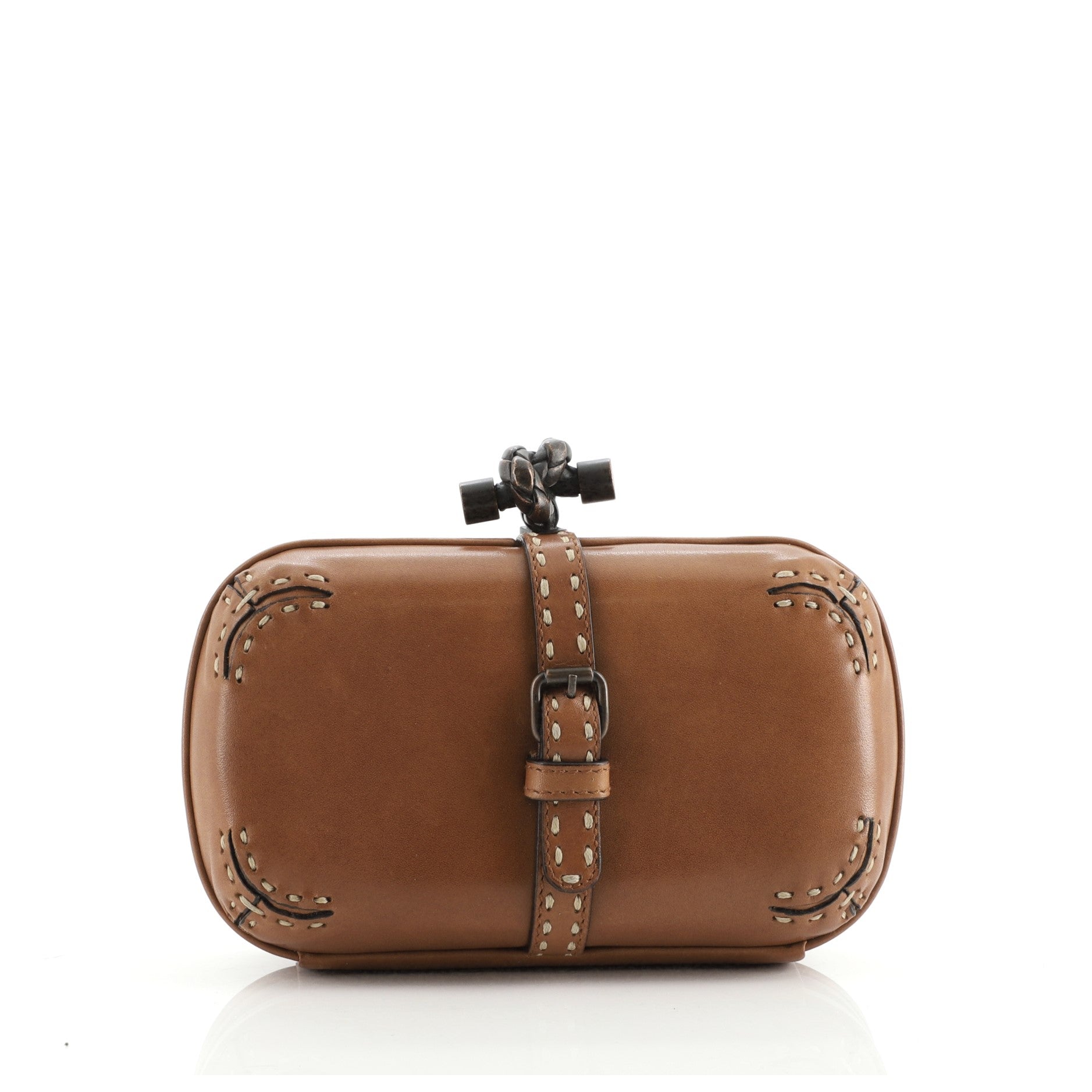 Box Knot Clutch Topstitched Leather Small