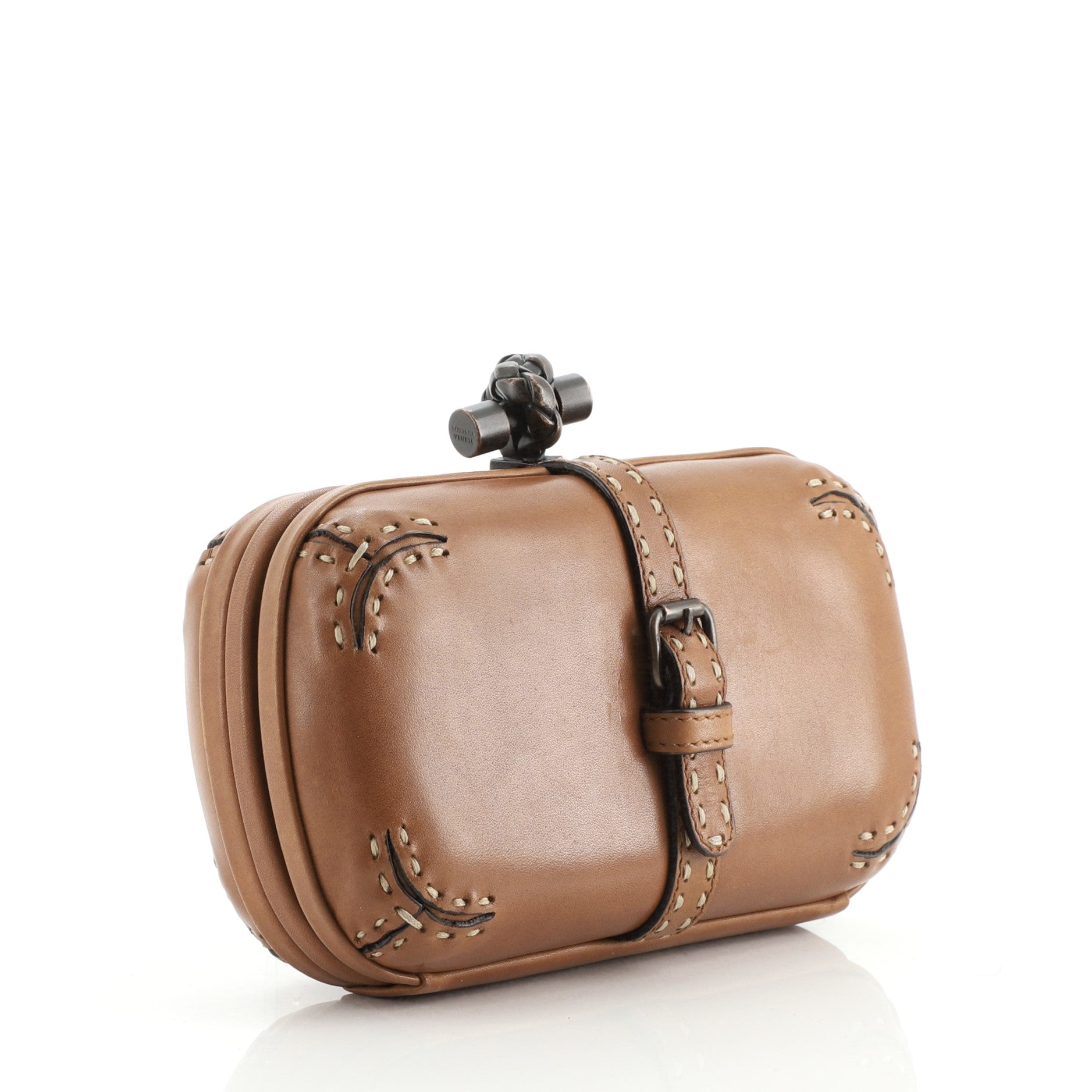 Box Knot Clutch Topstitched Leather Small