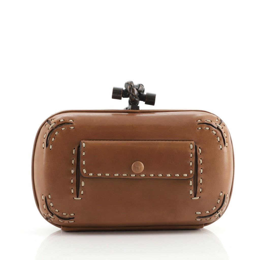 Box Knot Clutch Topstitched Leather Small