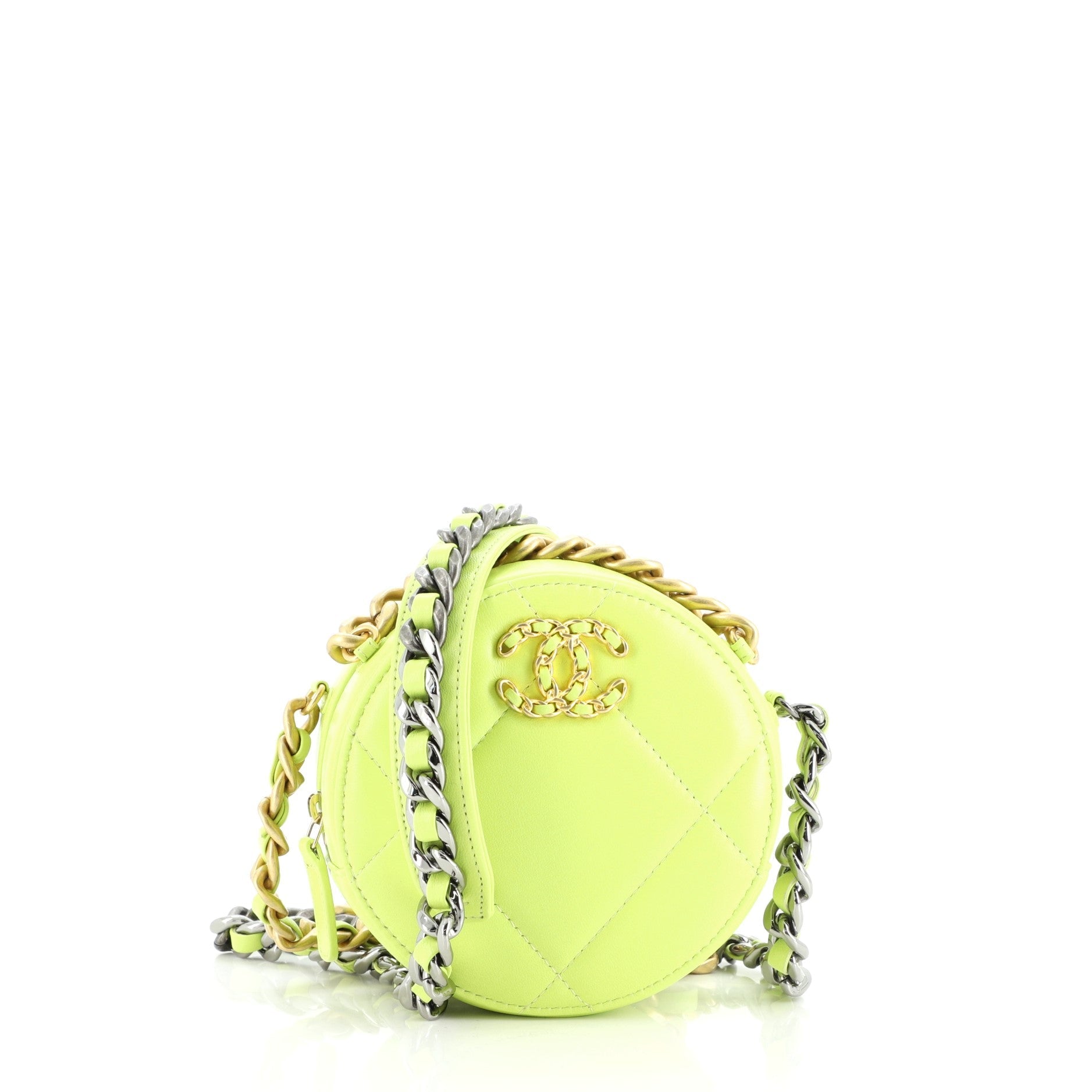 19 Round Clutch with Chain Quilted Lambskin
