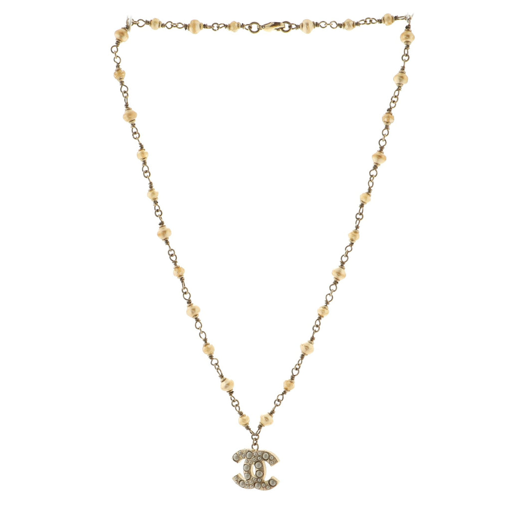 CC Long Necklace Faux Pearls and Metal