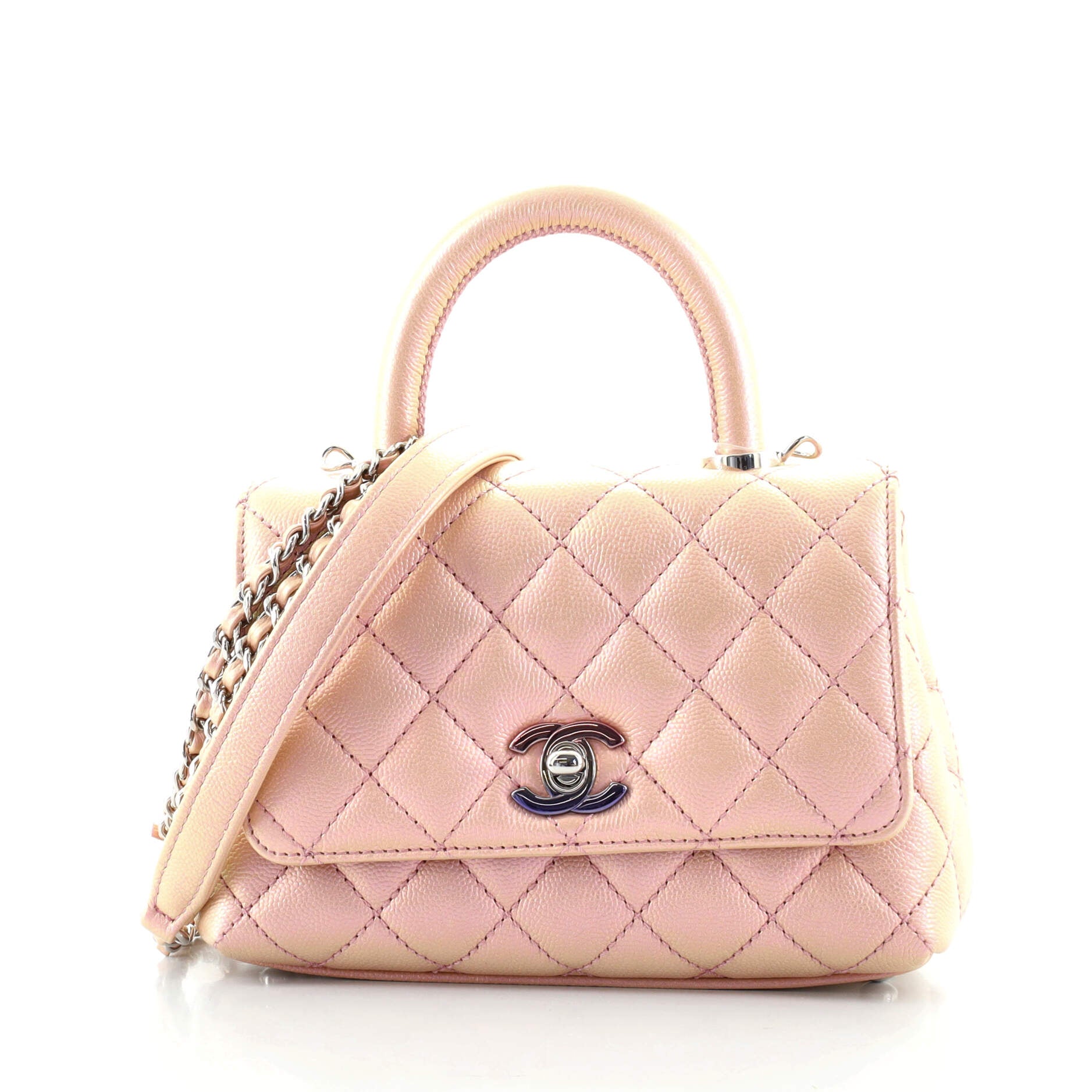 Coco Top Handle Bag Quilted Iridescent Caviar with Gradient Hardware Extra Mini