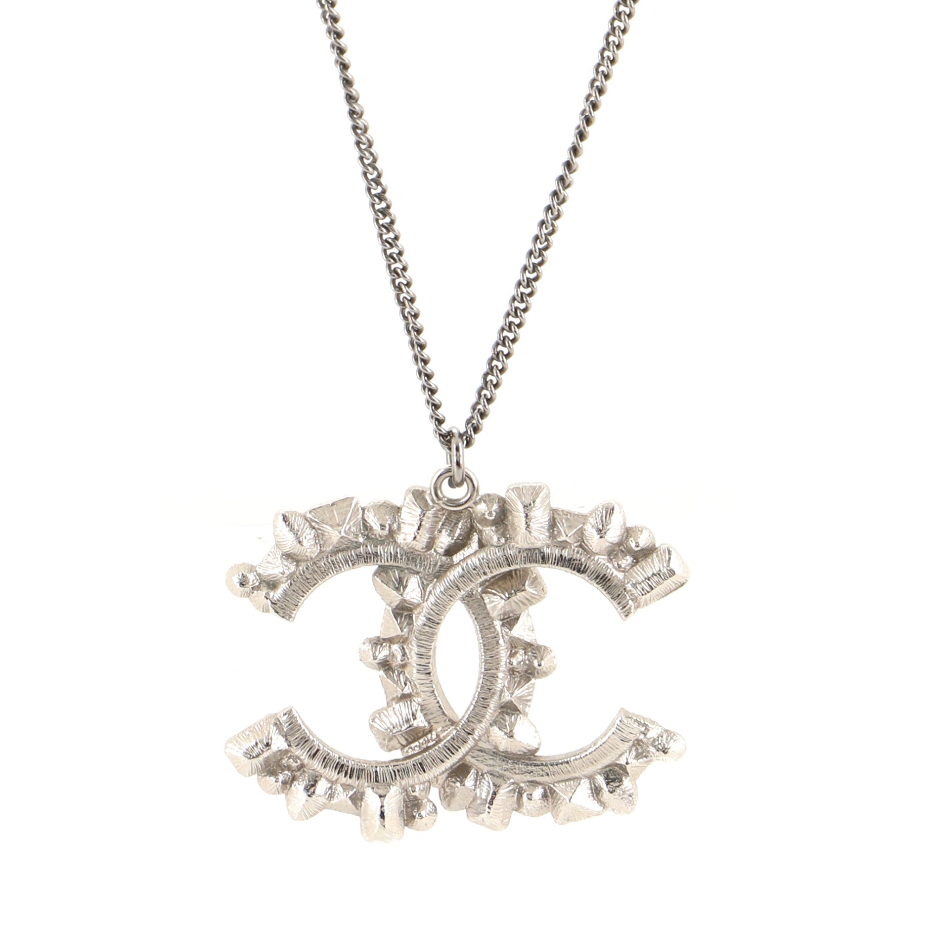 CC Long Pendant Necklace Crystal Embellished Metal and Enamel