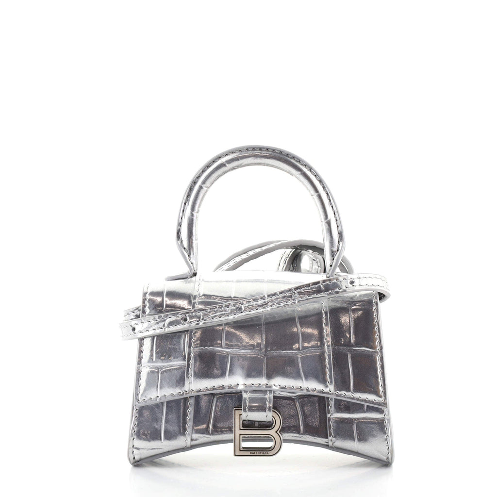 Hourglass Top Handle Bag Crocodile Embossed Leather Mini