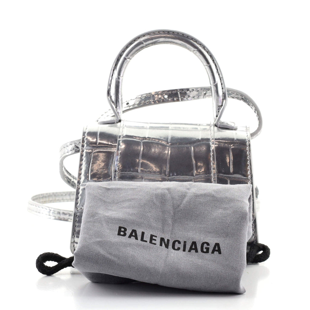 Hourglass Top Handle Bag Crocodile Embossed Leather Mini